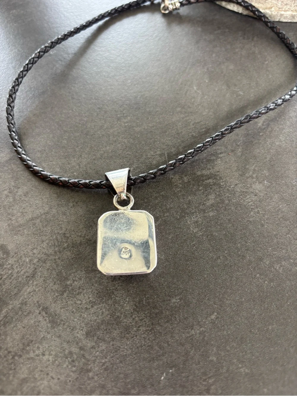 Silpada Silver Pendant Necklace with Black Center Stone on Brown Cord